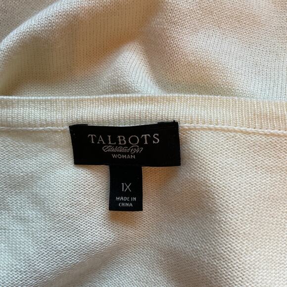 Talbots Argyle Ivory & Pink w/Sequins Button Front Sweater 1X - Picture 4 of 6